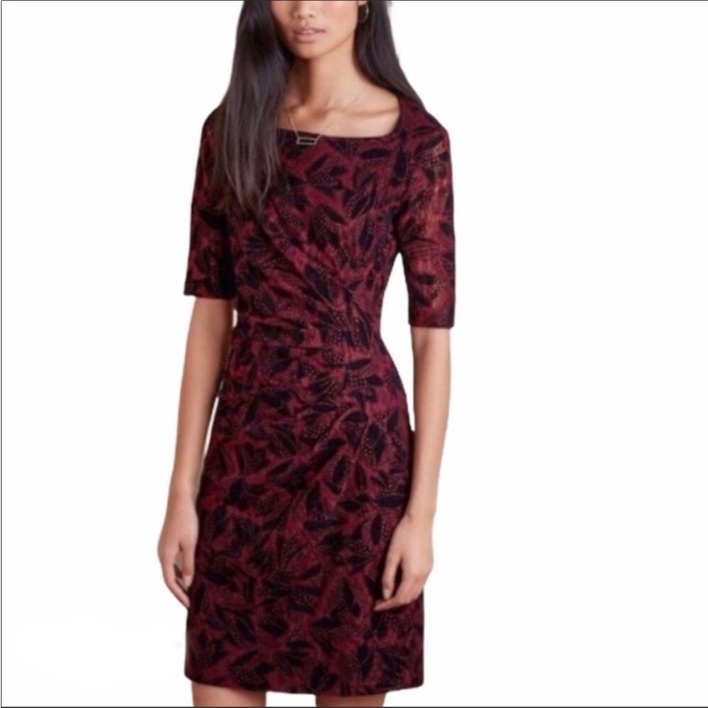 Maeve- Wine Velvet Lace Shift Dress Size 6